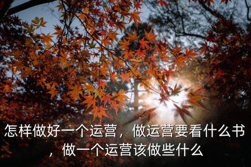 怎样做好一个运营，做运营要看什么书，做一个运营该做些什么