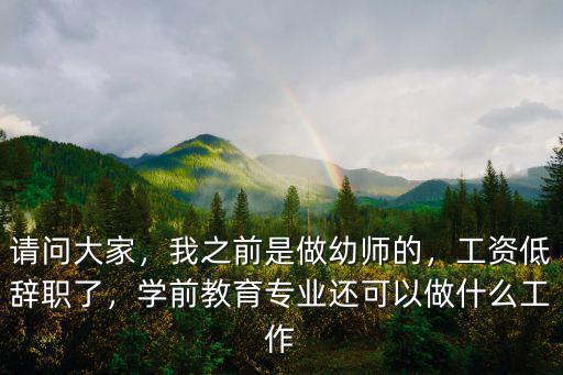 请问大家，我之前是做幼师的，工资低辞职了，学前教育专业还可以做什么工作