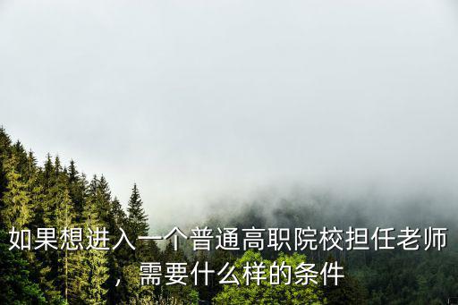 如果想进入一个普通高职院校担任老师，需要什么样的条件