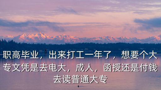 职高毕业，出来打工一年了，想要个大专文凭是去电大，成人，函授还是付钱去读普通大专