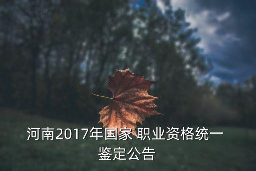 河南2017年国家 职业资格统一 鉴定公告